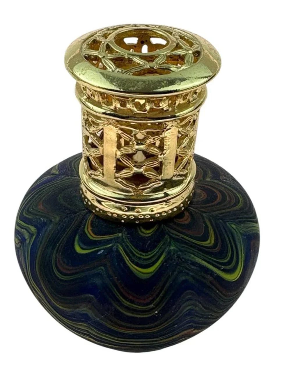 *La-Tee-Dah Catalytic Fragrance Lamp Glass Tapered Lip Gray Multi Ornate Crown